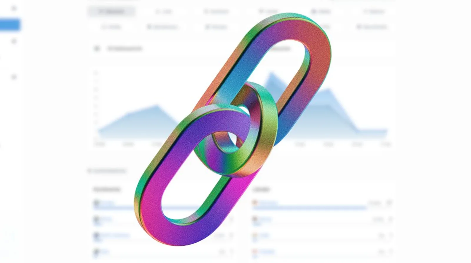 Verkettetes 3D-Kurzlink-Symbol über der anonymisierten Klick-Statistik der 7pxl Console